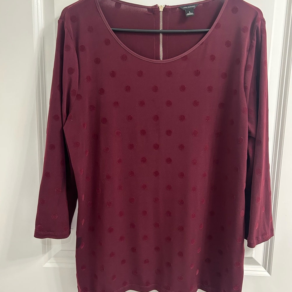 Ann Taylor Claret Polka Dot Blouse
